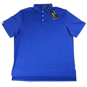RLX Ralph Lauren Polo Shirt Mens XL Blue Striped Stretch Performance Golf NEW